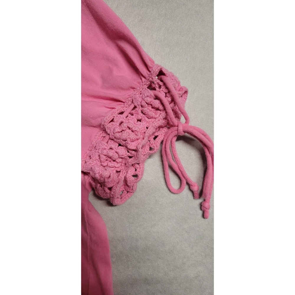 Pink W Crochet Trim Ss Lilly Pulitzer Top With Drawstring Sleeves Size XL - Picture 4 of 9